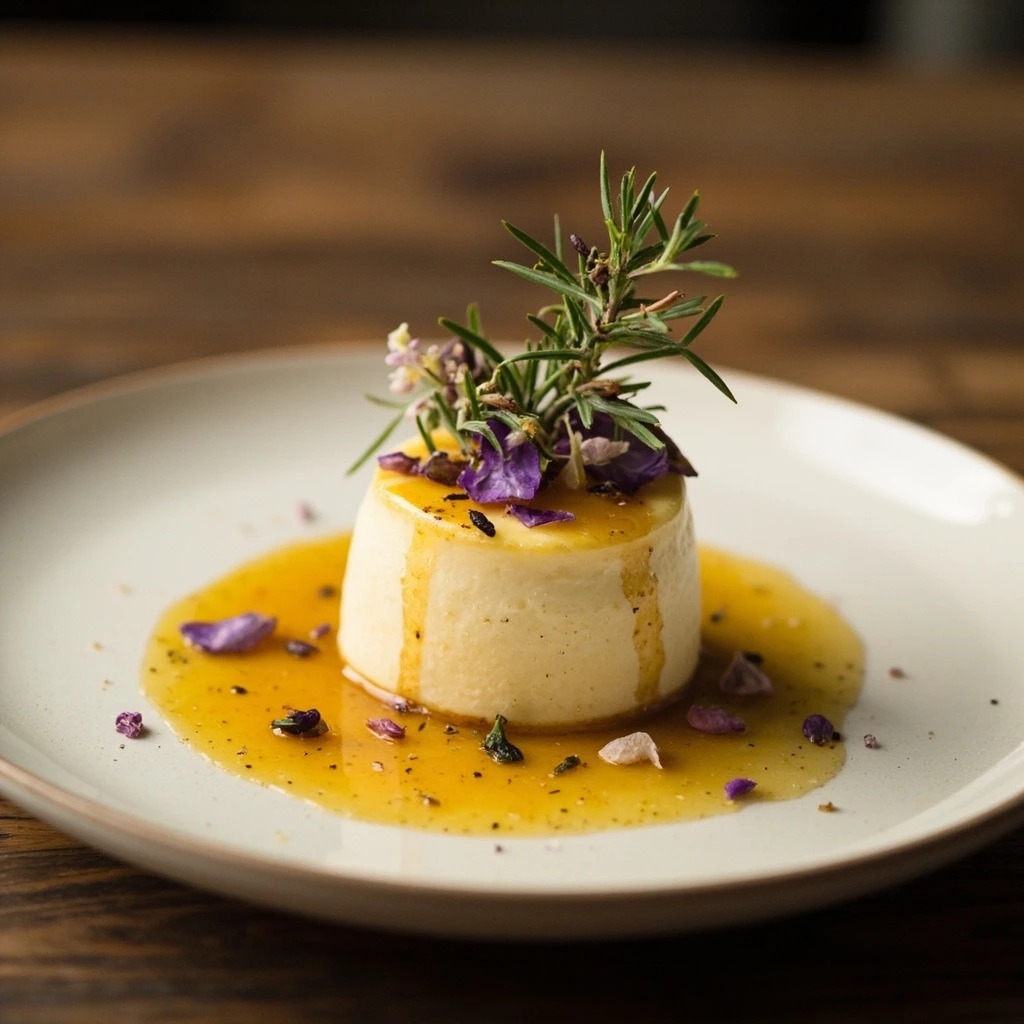 Honey and lavender panna cotta with raw greenhouse honey