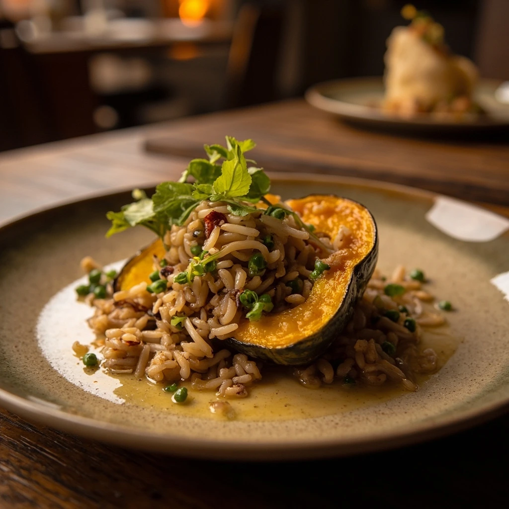 Fire-roasted stuffed delicata squash
